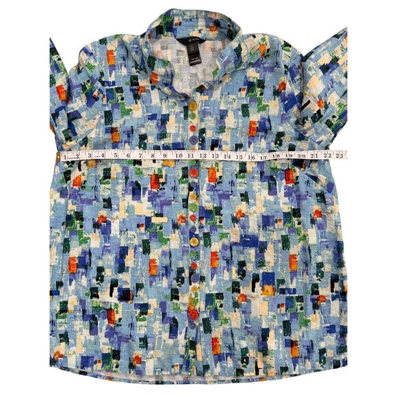 Ali Miles Womens Button-Front Tunic Abstract Print Top Blue Size XL - Picture 6 of 8